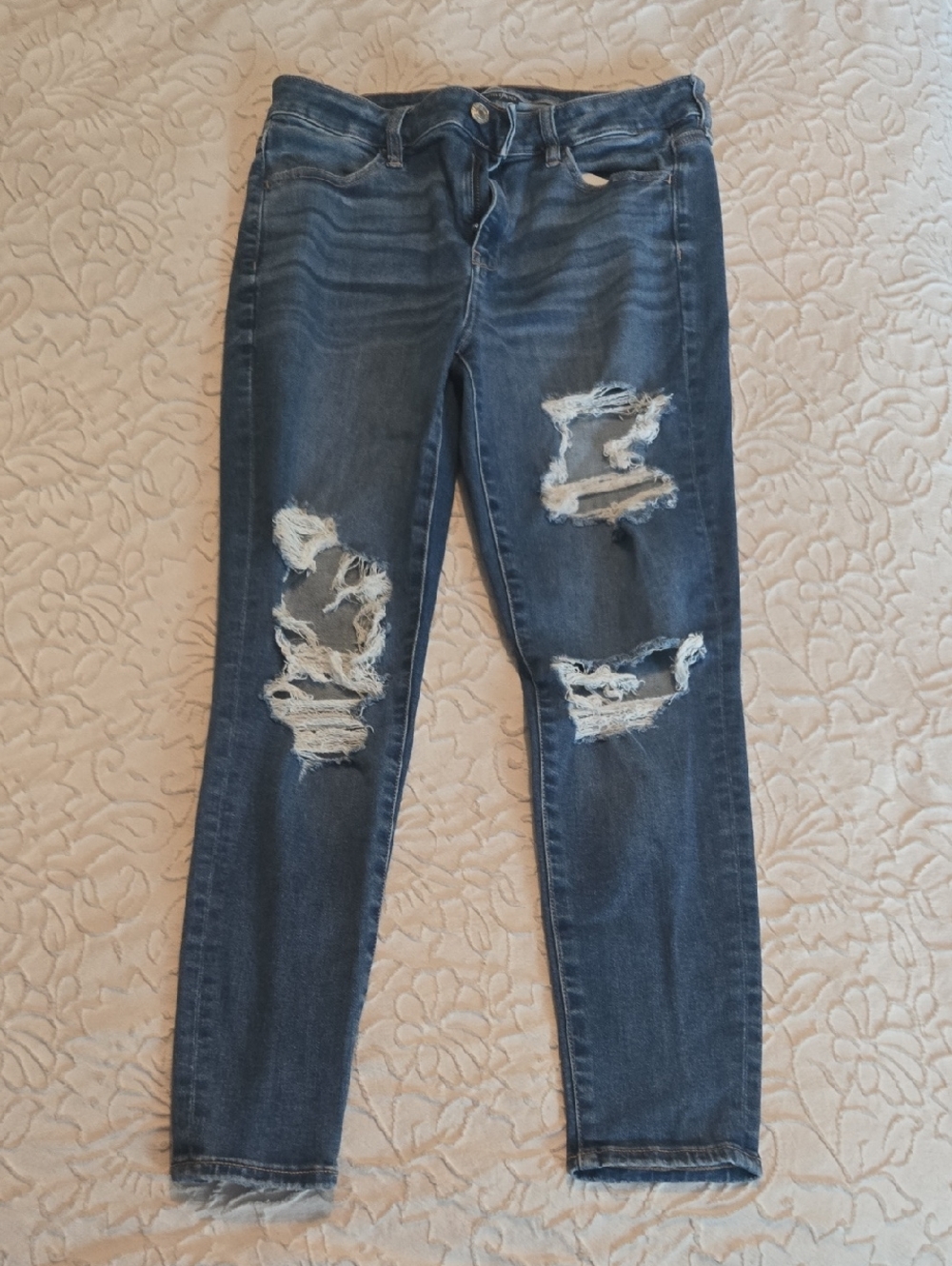 American Eagle Outfitters Dark Blue Distressed Hi Rise Jegging